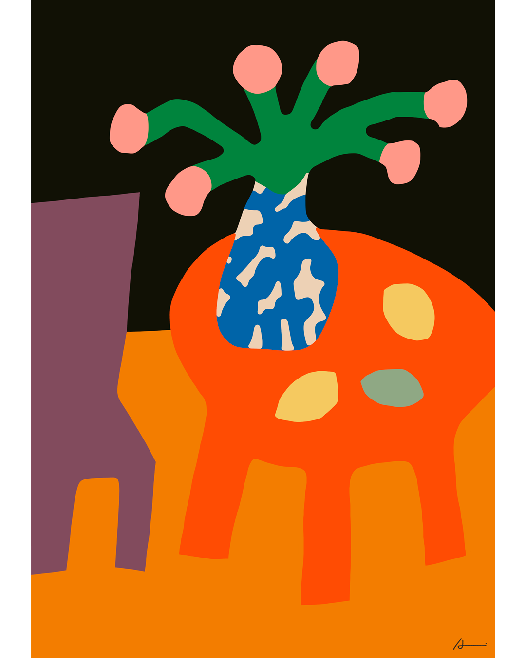 A room with a red table